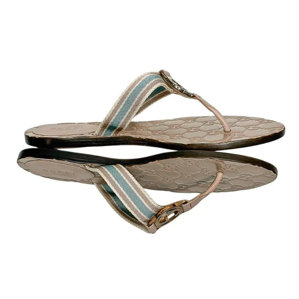 Gucci GG Web Stripe Thong Sandals EU 35.5 US 5.5 Mauve Flip Flop Slide Flat Heel - Picture 6 of 10